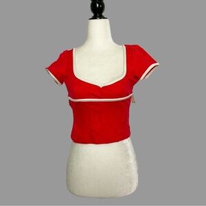 ❤️ XXS ❤️ NWT Anthro Top Ponte Sweetheart Contrast Piping Structured Crop